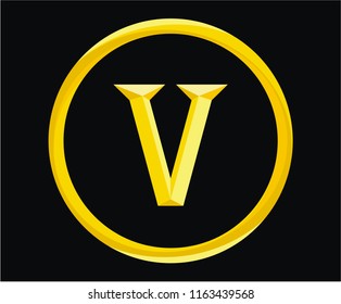 roman numerical number 5 type five in alphabet letter logo mark iconic design illustration for calendar number or any score count in circle badge military metal emblem with gold color