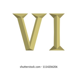 roman numerical number 6 type six in alphabet letter logo mark iconic design illustration for calender number or any count in badge military metal emblem with gold or copper color