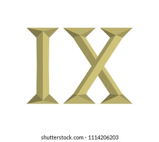 roman numerical number 9 type nine in alphabet letter logo mark iconic design illustration for calender number or any count in badge military metal emblem with gold or copper color