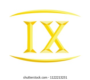 roman numerical number 9 type nine in alphabet letter logo mark iconic design illustration for calender number or any count in badge military metal emblem with gold color