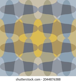 Roman ogee abstract vector seamless pattern background with elongated shapes. Yellow grey blend of transparent shapes. Geometric backdrop. Bold symmetrical style all over print for packaging,web
