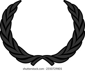 Roman olive wreath logo in dark gray with black outline. Logo, print, icon of an olive wreath in ancient Roman style.