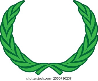Roman olive wreath logo in green with a dark green outline. Logo, print, icon of an olive wreath in the ancient Roman style.