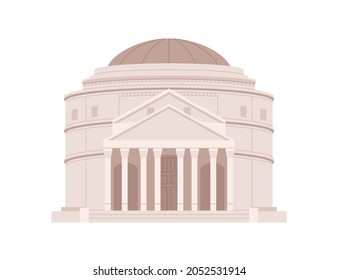 Roman Pantheon building. Ancient Italian temple with columns. Facade of famous imperial construction. Architecture of Rome. Flat vector illustration isolated on white background