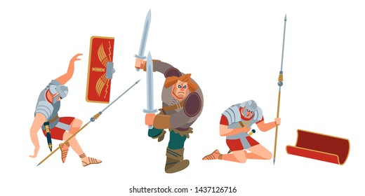 Roman Parthian wars. Ancient historical battle. Vector illustration on white isolated background.