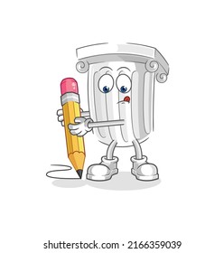 The Roman Pillar Write With Pencil. Cartoon Mascot Vector