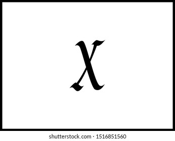Roman rustic calligraphy font, capitals. X letter. Vector black letters isolated on white background 