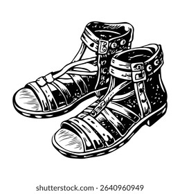 Roman sandals illustration in vintage style