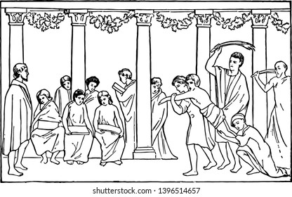 Roman School Scene Of Wall Painting Punishment Roman Empire Roman Republic Rome School Vintage Line Drawing Or Engraving Illustration.