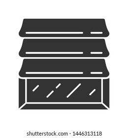 Roman shades glyph icon. Kitchen, bedroom, living room decor. House and office design. Home interior shop. Window covering, jalousie. Silhouette symbol. Negative space. Vector isolated illustration