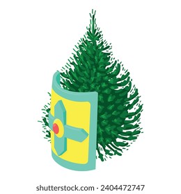 Roman shield icon isometric vector. Rectangular roman shield on bush background. Protection concept, historical period