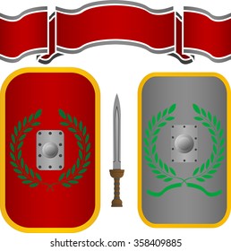 roman shields and sword. vector illustration