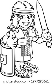 A Roman Soldier Cartoon Character Holding A Sword And Doing A Thumbs Up