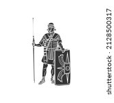 Roman Soldier Icon Silhouette Illustration. Legionary Shield Gladius Vector Graphic Pictogram Symbol Clip Art. Doodle Sketch Black Sign.
