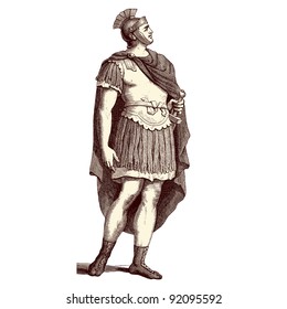 Roman soldier - vintage engraved illustration - "Costumes anciens et modernes " by Cesare Veccello ed.Firmin-Didot  in 1859 - Paris