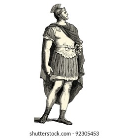 Roman soldier- vintage engraved illustration - "Costumes anciens et modernes " by Cesare Veccello ed.Firmin-Didot  in 1859 - Paris