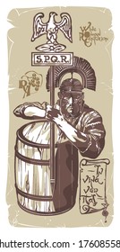 Roman soldiers with a barrel, vector
