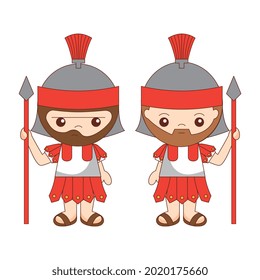 roman soldiers cartoon isolated over white background. vector illustration