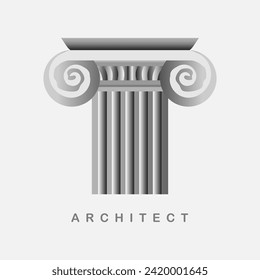 Roman style architecture bureau with ionic column. Raster illustration column capitals classical Greek 