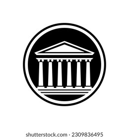 Plantilla de logotipo redondeado estilo templo romano. Blanco y negro, aislado en un fondo blanco
