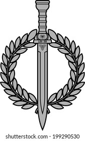 roman sword with laurel wreath. vector illustration