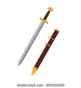 Roman sword and scabbard. Color vector illustration flat style.