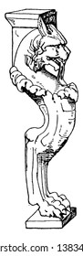 Roman Table Support Trapezophoron ist ein Marmor-Design eines Lynx-Kopf und Klaue, stand hinter dem Impluvium, Anzeige von Vasen, Vintage Linie Zeichnung oder Gravur-Illustration.