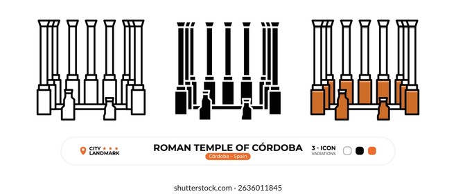 Roman temple of Córdoba Line Icon, Cordoba, Spain Landmark, Silhouette, Color Vector, Editable Stroke.
