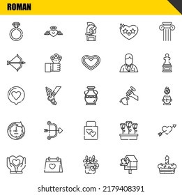 conjunto de iconos de línea vectorial romano. anillo de compromiso, corazón y amor Iconos. Diseño delgado de línea. Elementos gráficos de contorno modernos, símbolos de trazo simple ilustración de fondo