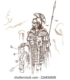 roman warrior hand draw on background