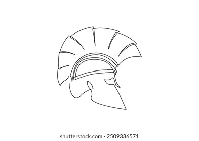 Roman warrior knight helmet mask continuous one line drawing. Spartan headgear single line art illustration. Editable vector.