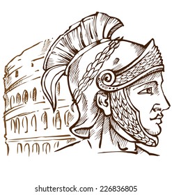 roman warrior on colosseum background