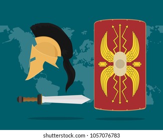 a roman weapon set collection for the soldier history vector graphic illustration