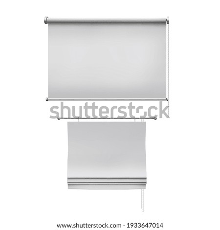 Roman white curtains and roller blinds. Vector 3d realistic illustration isolated on transparent background.