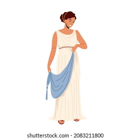 Roman Woman in Traditional Clothes, Ancient Rome Citizen Female Character in Tunic and Sandals Historical Costume, Goddess, Actress Isolated on White Background. Cartoon People Vector Illustration