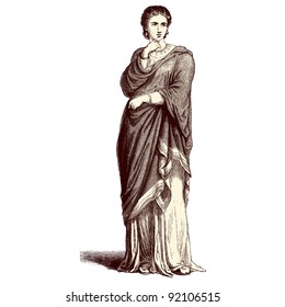 Roman woman - vintage engraved illustration - "Costumes anciens et modernes " by Cesare Veccello ed.Firmin-Didot  in 1859 - Paris