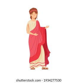 Roman Woman Wearing Long Tunic and Sandals as Traditional Clothes Vector Illustration