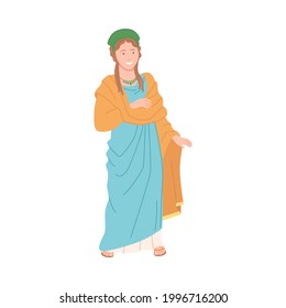Roman Woman Wearing Long Tunic and Sandals as Traditional Clothes Vector Illustration