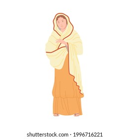 Roman Woman Wearing Long Tunic and Sandals as Traditional Clothes Vector Illustration