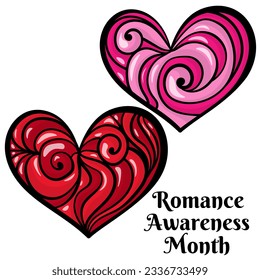 Romance Awareness Month, leaflets or postcards on a socially significant topic vector illustration