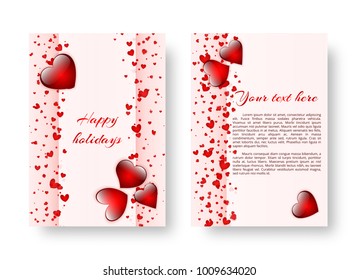 Romance background with bright red hearts for congratulations on Valentine's day, mother's day or birthday. Vector illustration