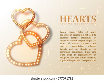 Romance background with shiny hearts and text for design, vector