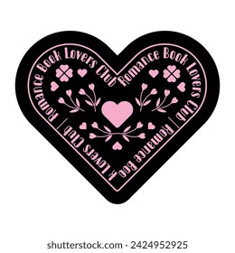 Romance book club in a heart. Concept of love story, romance novel, literary genre trendy modern style. Love reading logo. Isolated hand drawn vector illustration