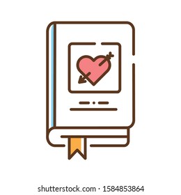 Romance book color line icon. The most popular genre in literature. Focus on the relationship and romantic love between two people. Pictogram for web page, mobile app, promo. UI UX GUI design element.