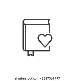 Romance book line icon. linear style sign for mobile concept and web design. Book with heart outline vector icon. Symbol, logo illustration. Vector graphics