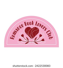 Romance books reading. Concept of love story, romance novel, literary genre with pink and red hearts. Study and learn symbol Love reading logo. Isolated hand drawn vector illustration