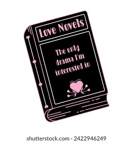 Romance books reading. Concept of love story, romance novel, literary genre with black and pink hearts. Study and learn symbol Love reading logo. Isolated hand drawn vector illustration