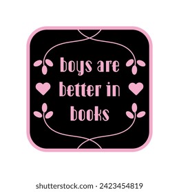 Romance books reading. Concept of love story, romance novel, literary genre with black and pink hearts. Study and learn symbol Love reading logo. Isolated hand drawn vector illustration