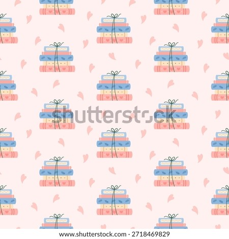 Romance books seamless pattern, Valentine bookish background, Book lover, Valentines day, Love bookstore vector illustration.