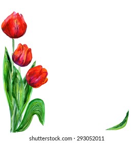 Romance card with red tulips and copy space